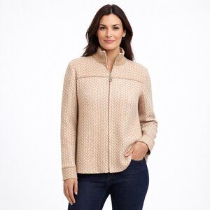 St John Sport Full Zip Cardigan Sweater Cream Tan Small USA Made